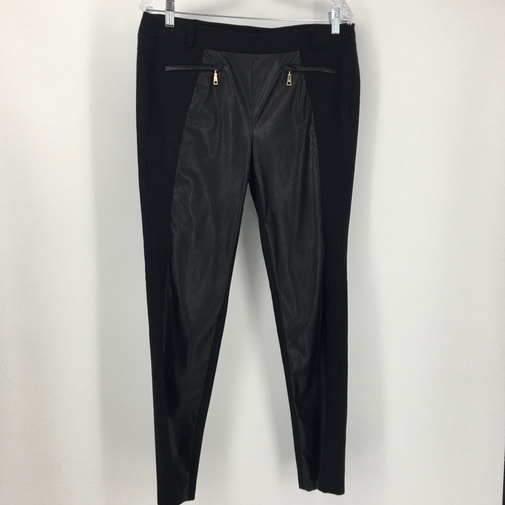 Black Faux Leather Front Jean BASLER Size 42 US 12 Mixed Media Like New